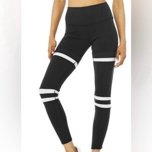 ALO Yoga Black Leggings with White Logo and Trim